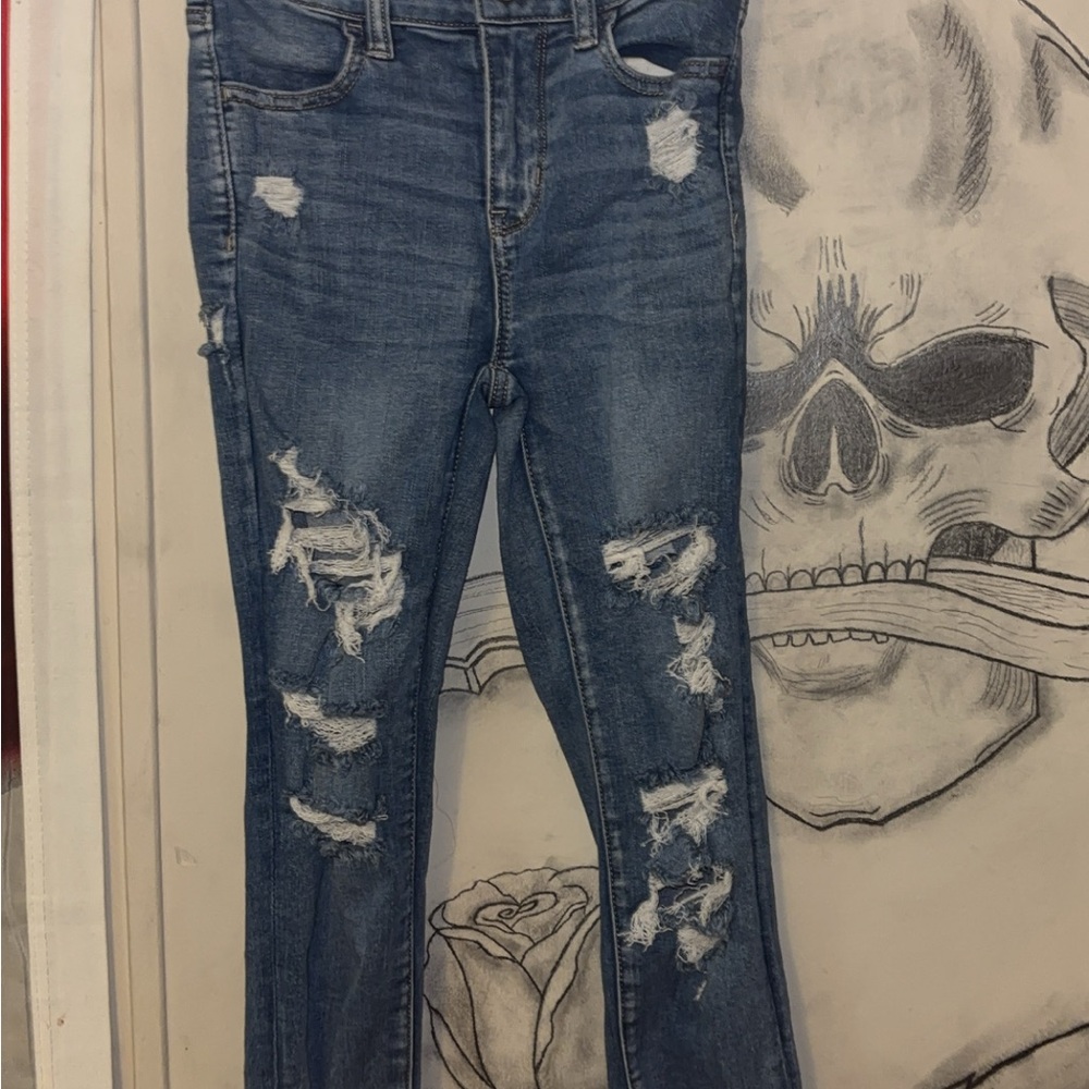 American Eagle Outfitters High Rise Distressed Blue Jeans